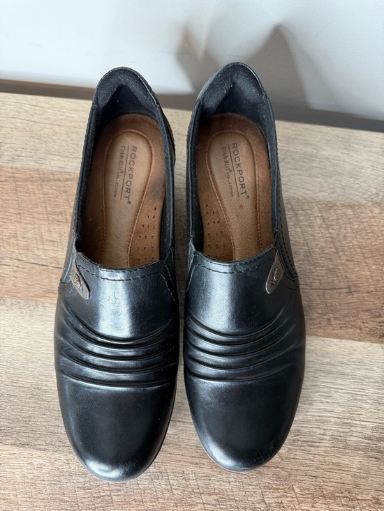 ROCKPORT Black Leather Cobb Hill Adele Shoes Shoeties Ridges Block Heel Size 9 - Picture 8 of 15